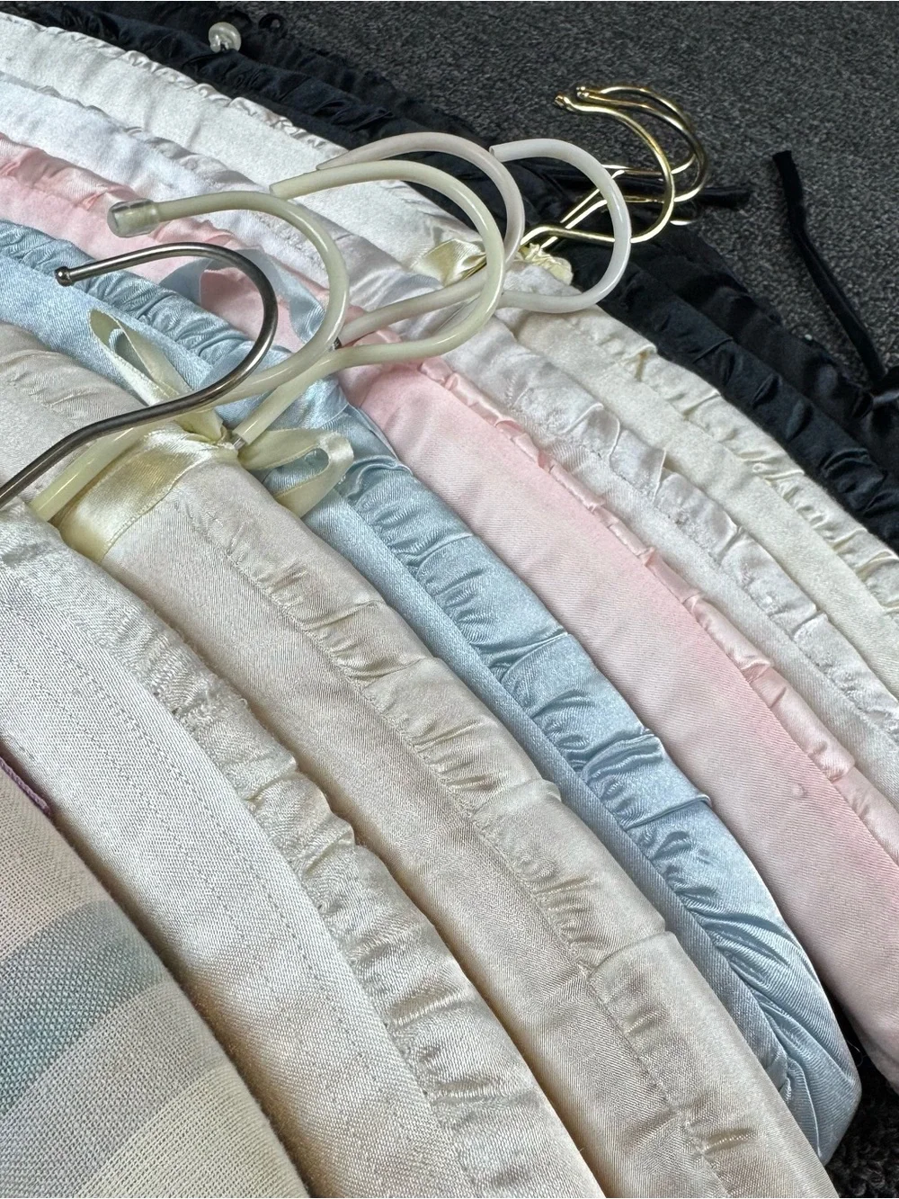 Set Of 8 Satin Covered Padded Lingerie/Clothes Hangers Various Colors & Pattern